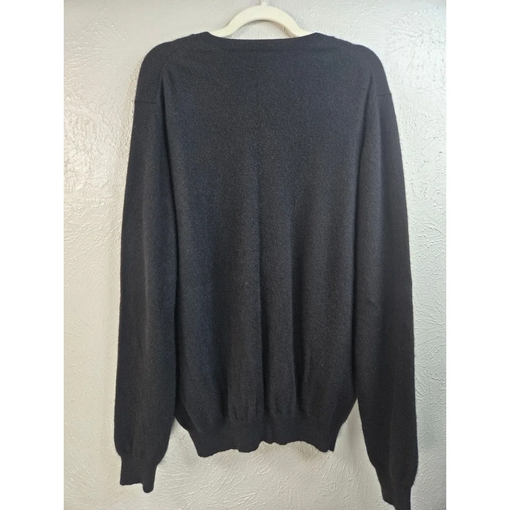 V Neck Sweater Men L Tall Black 100% Cashmere Pullover Knit Minimalist Old Money